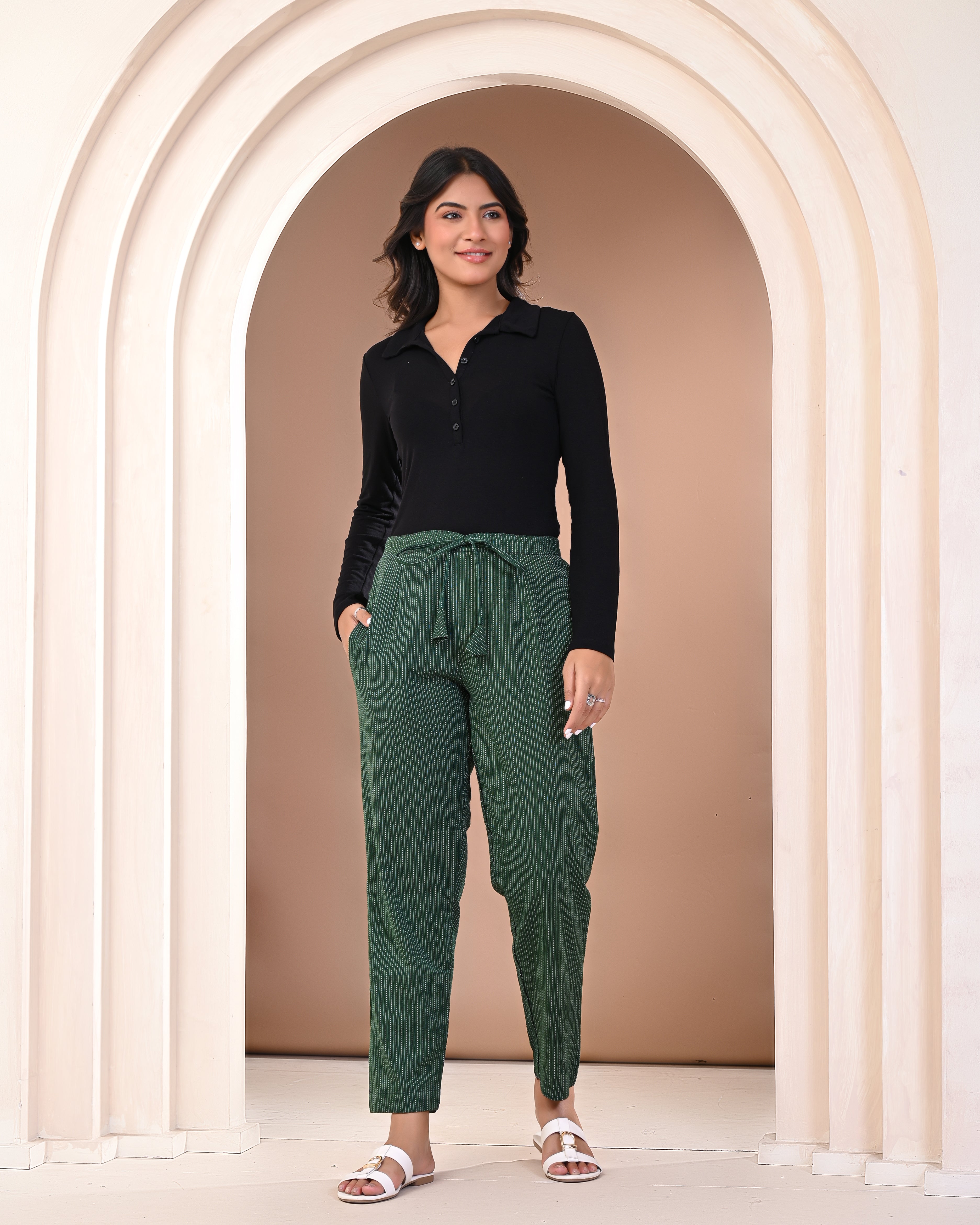 traditional block print detail on cotton palazzo pants