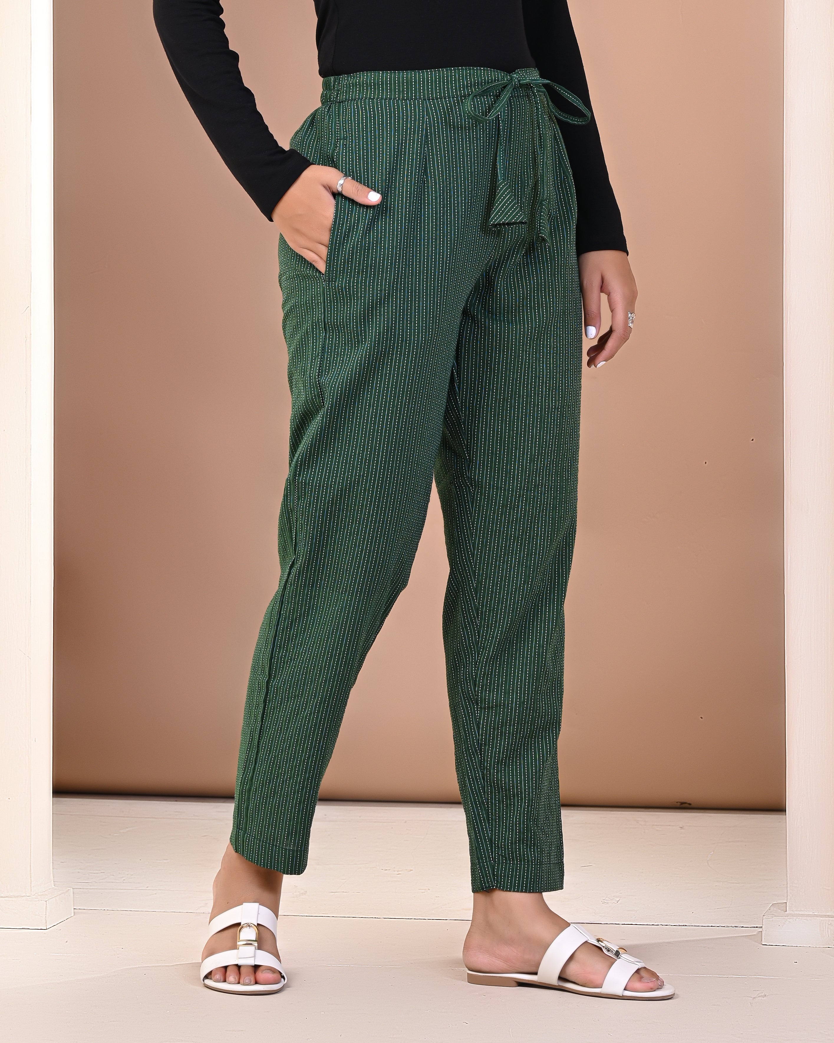 side view of cotton printed palazzo pants for women