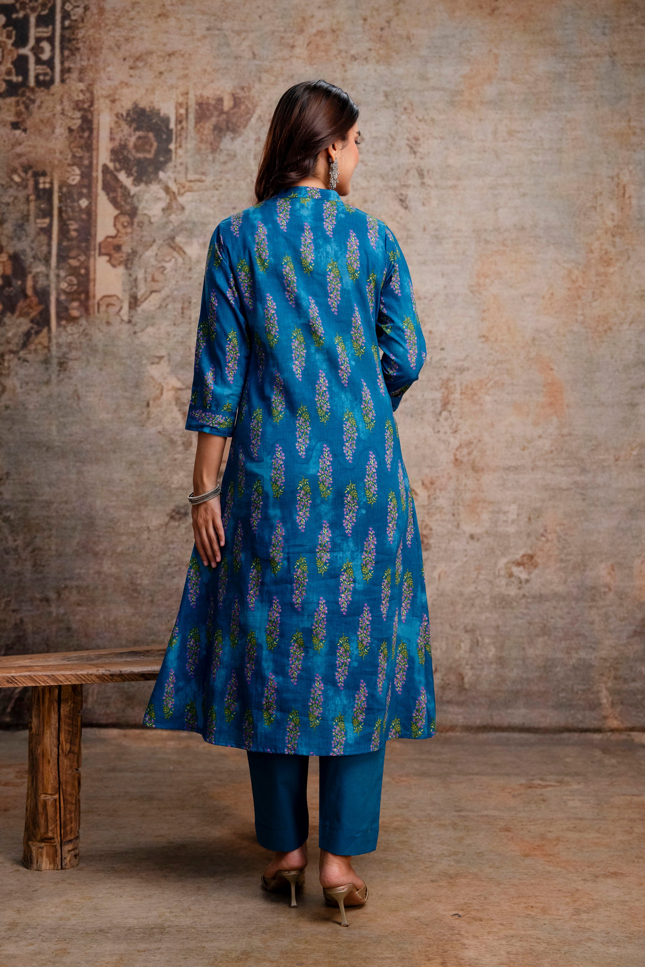 Teal Boota Print Kurta Pant Dupatta Set