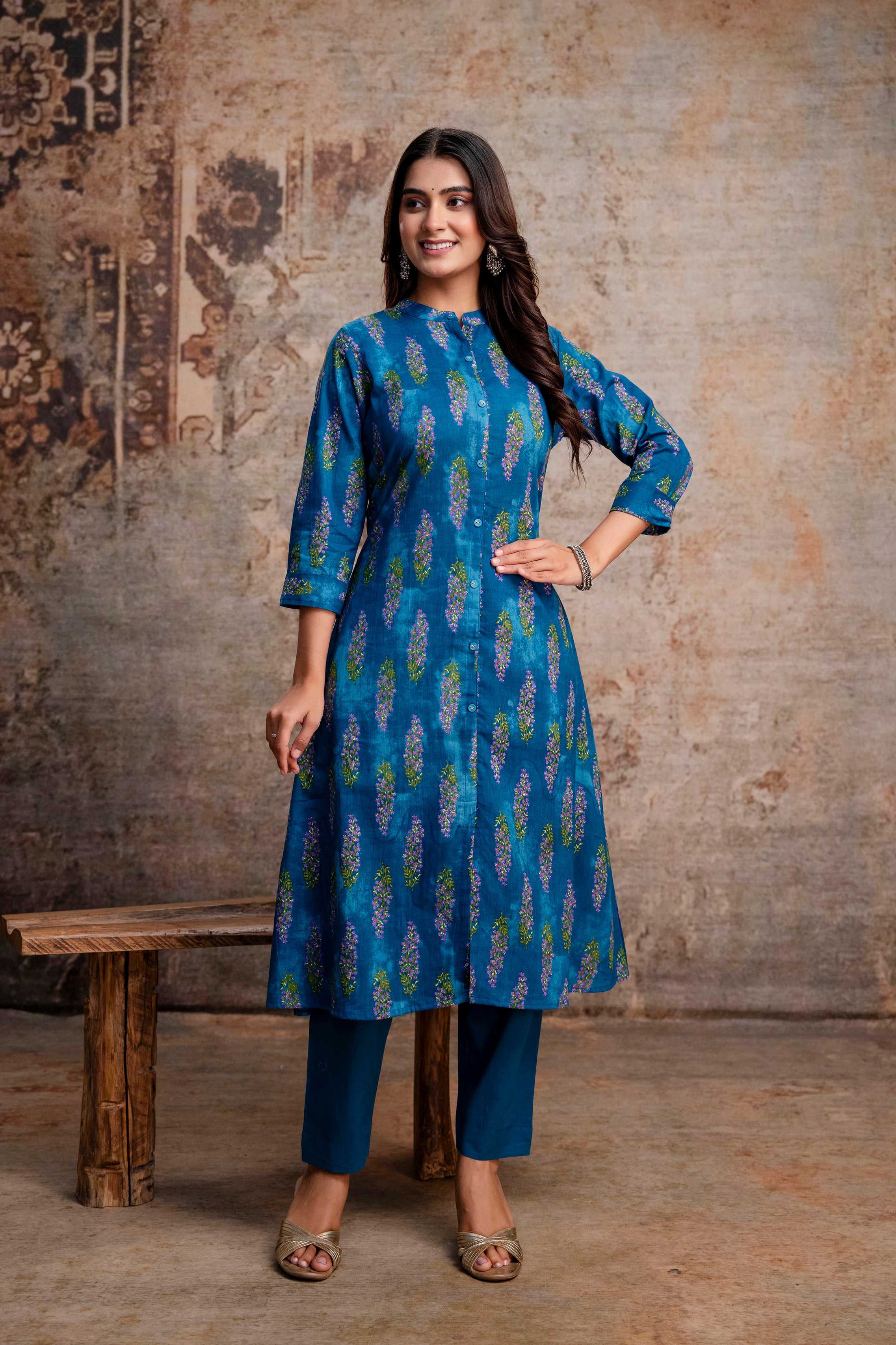 Teal Boota Print Kurta Pant Dupatta Set