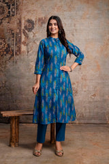 Teal Boota Print Kurta Pant Dupatta Set