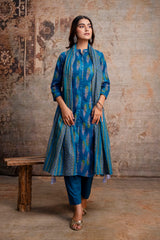 Teal Boota Print Kurta Pant Dupatta Set