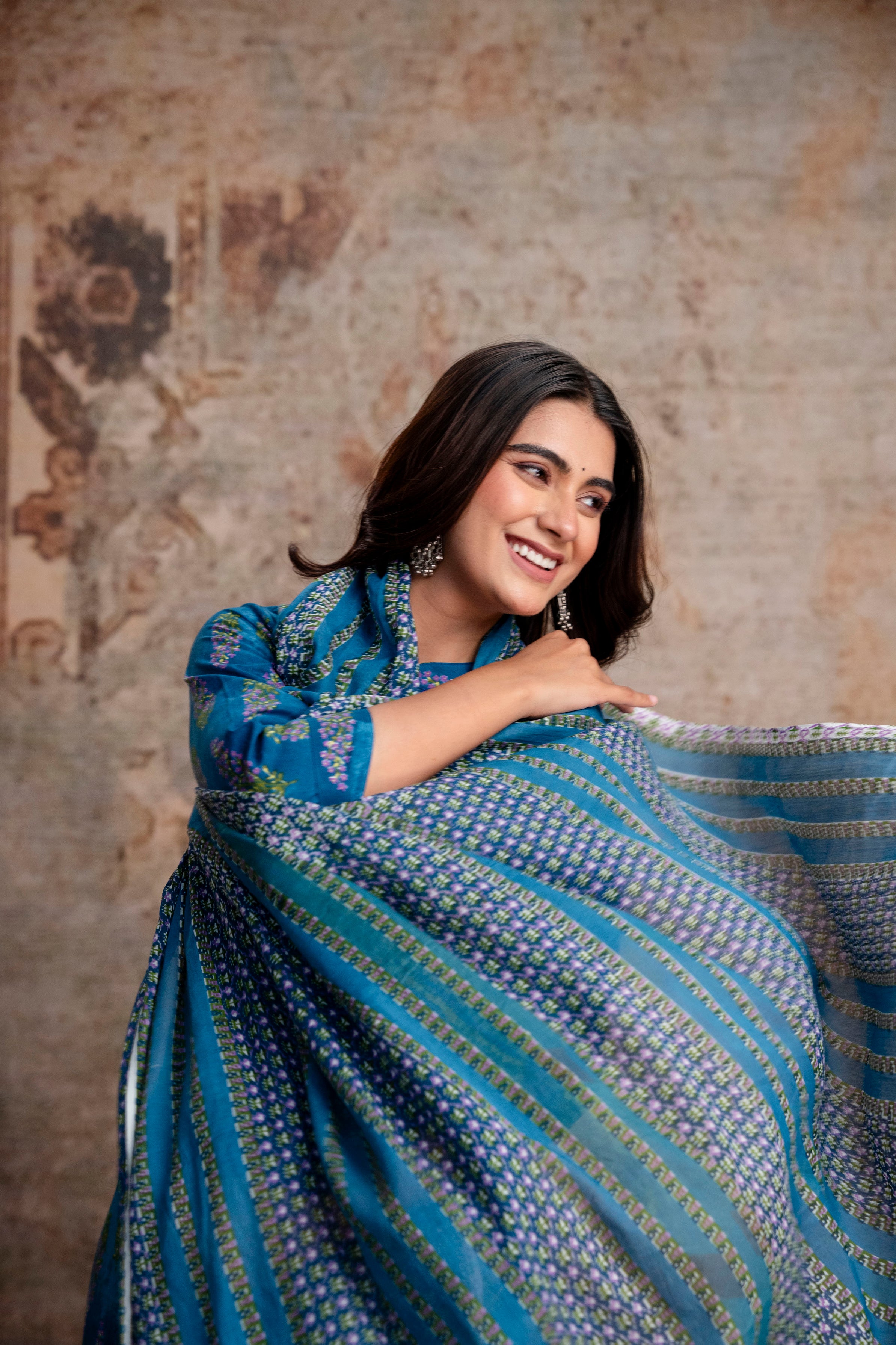 Teal Boota Print Kurta Pant Dupatta Set