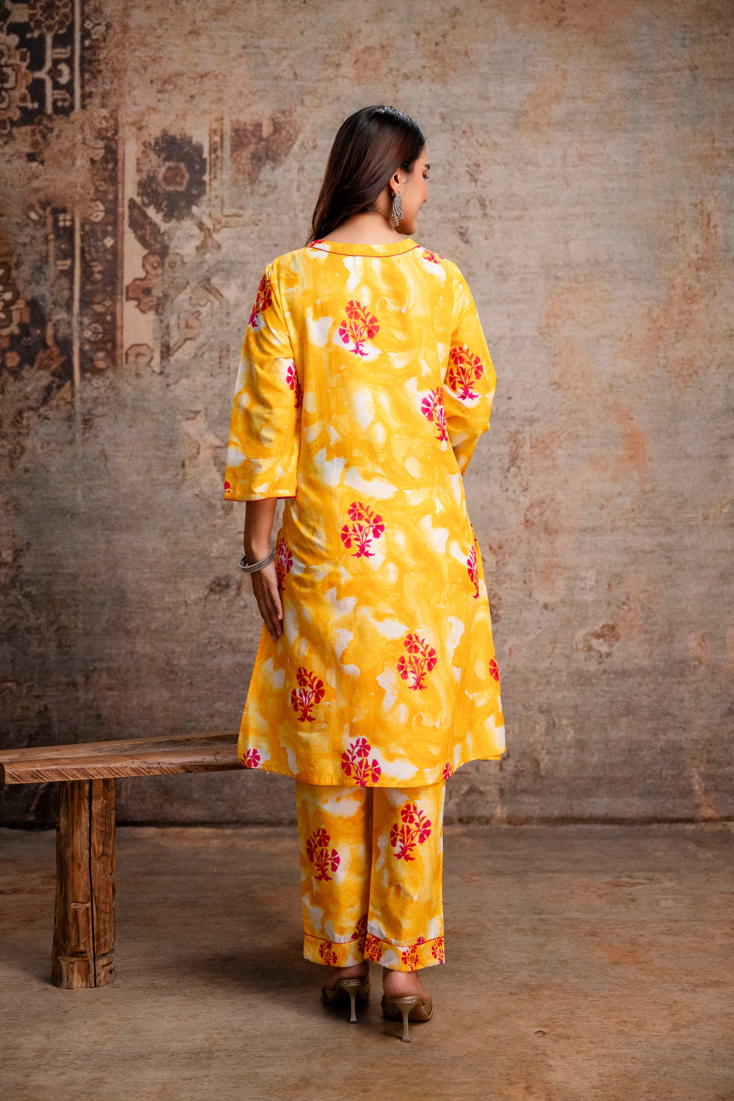 Yellow Boota Print Pure Cotton Kurta Pant Dupatta Set