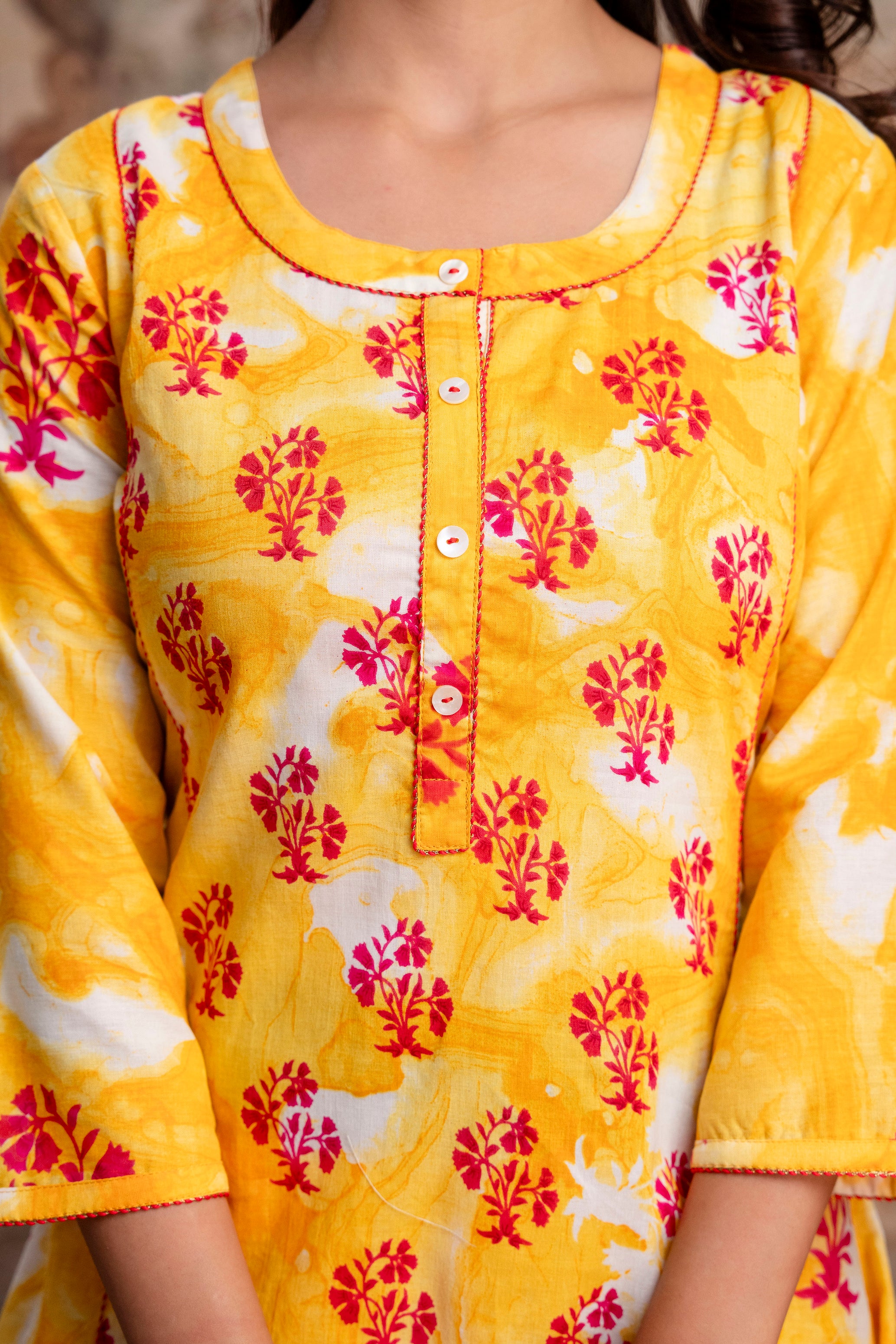 Yellow Boota Print Pure Cotton Kurta Pant Dupatta Set