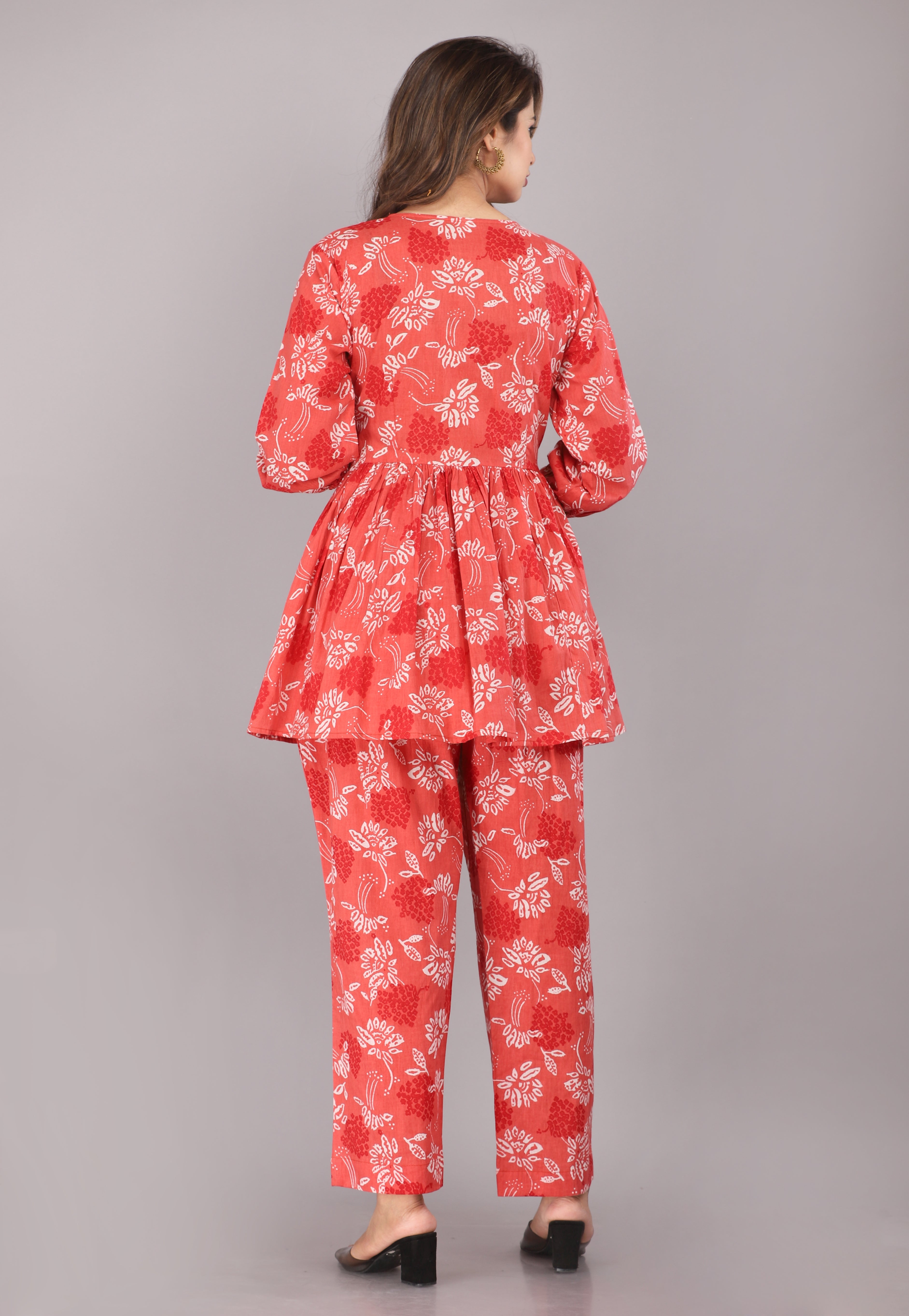 Red Floral Printed Pure Cotton Co-ord Set
