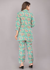 Sea Green Floral Printed Pure Cotton Co-ord Set