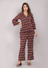 Maroon Ikkat Printed Pure Cotton Co-ord Set