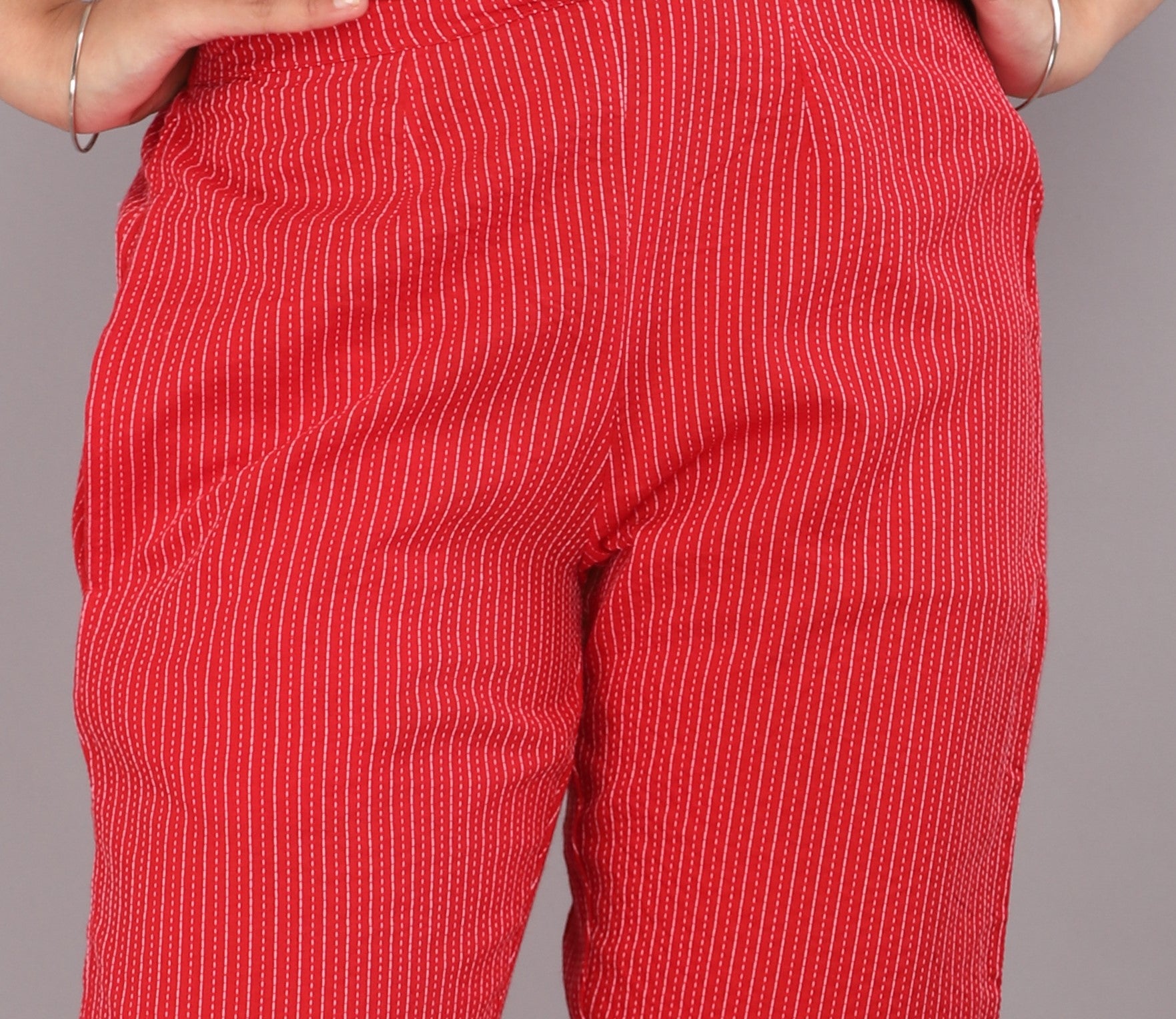 Red Color Pure Cotton Kantha Dobby Dyed Pants