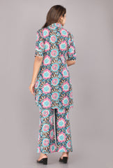 Turquoise Floral Printed Pure Cotton Co-ord Set
