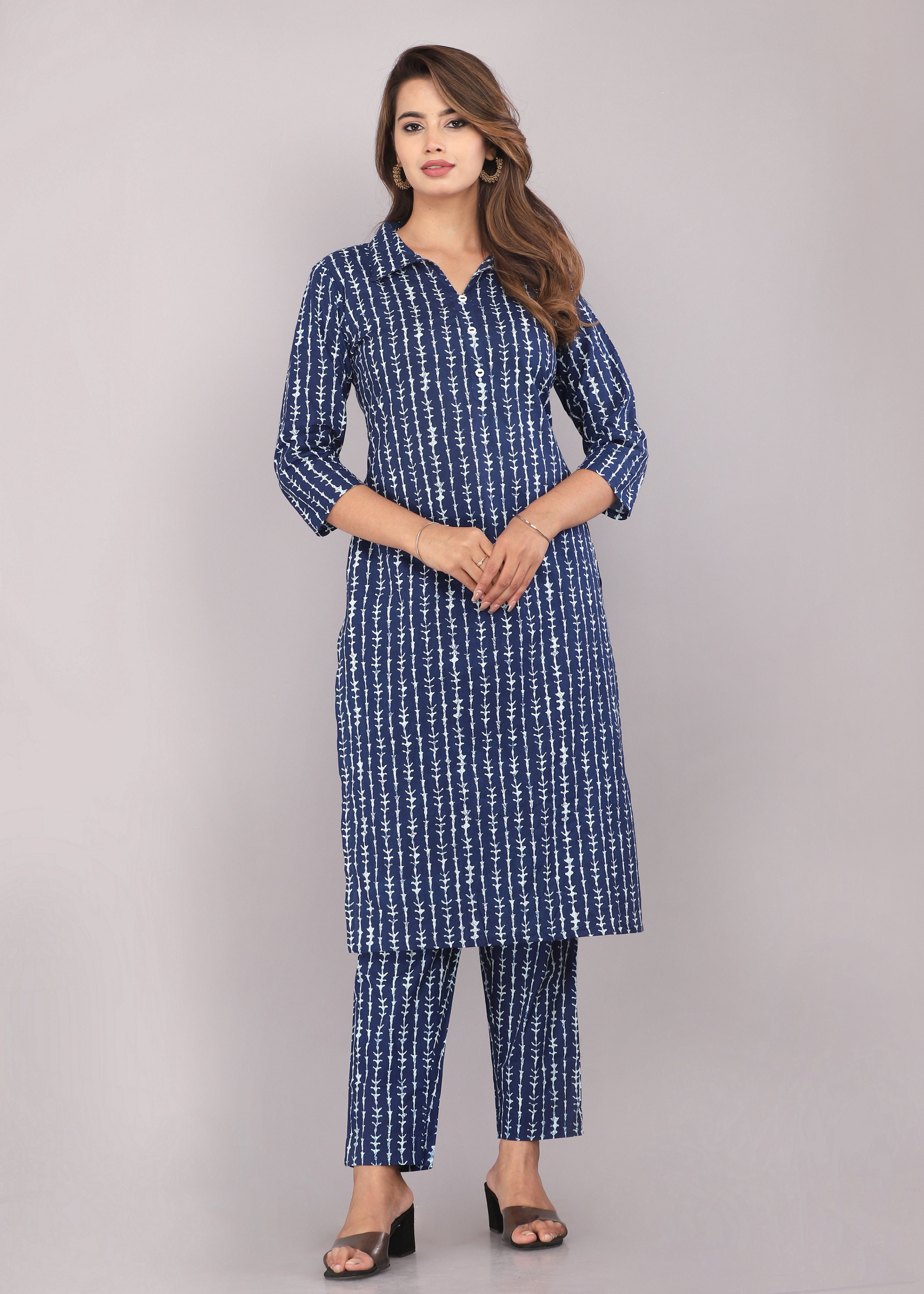 women [Indigo] pure cotton block printed co-ord set