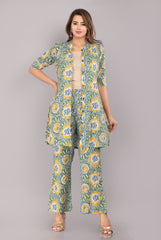 Green Floral Printed Pure Cotton Co-ord Set