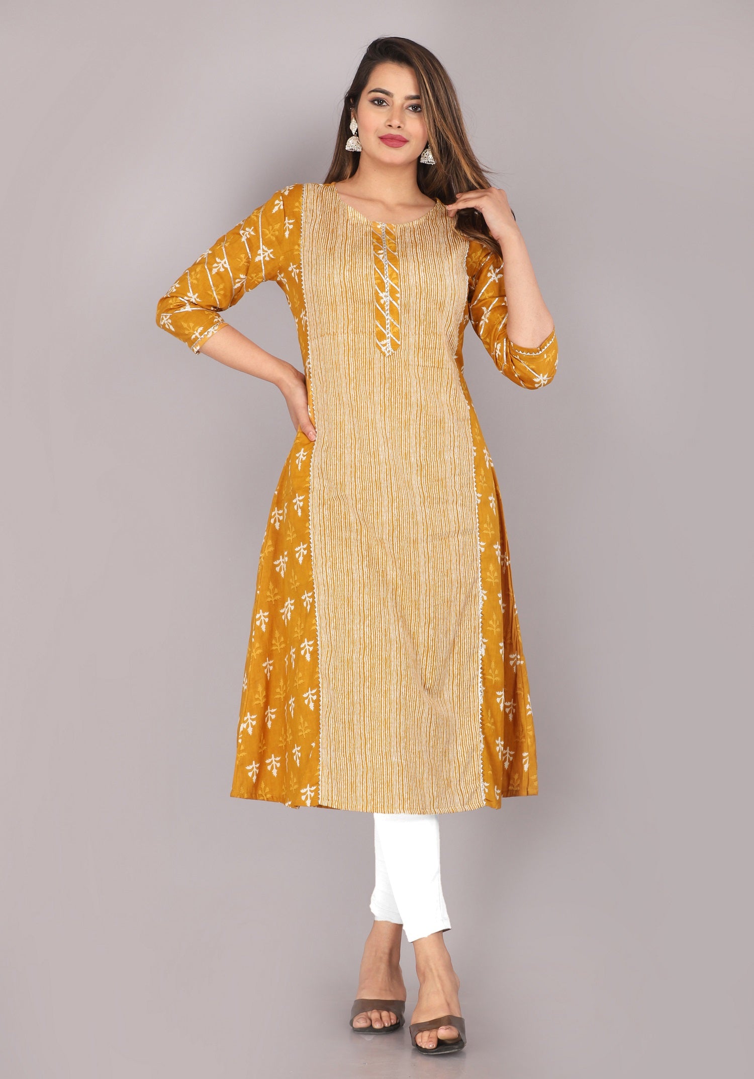 women’s Yellow pure cotton Jaipuri block printed kurti