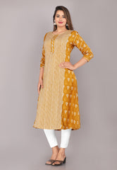 side view of Yellow cotton block print kurti for women