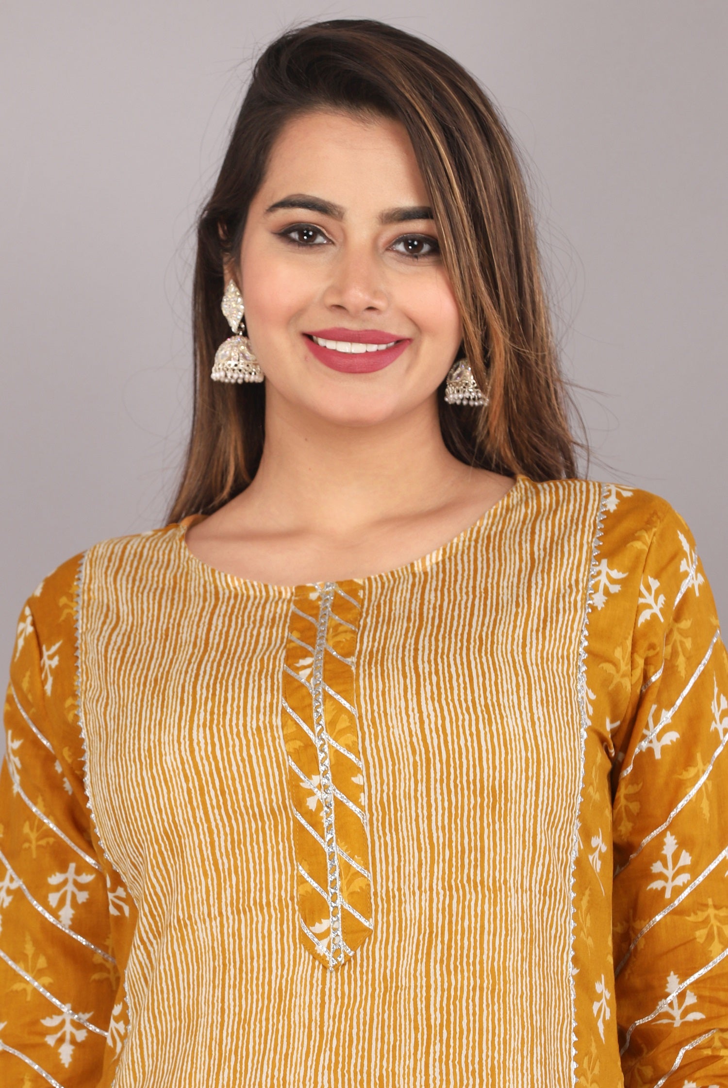 close-up of traditional Jaipuri block print on cotton kurti