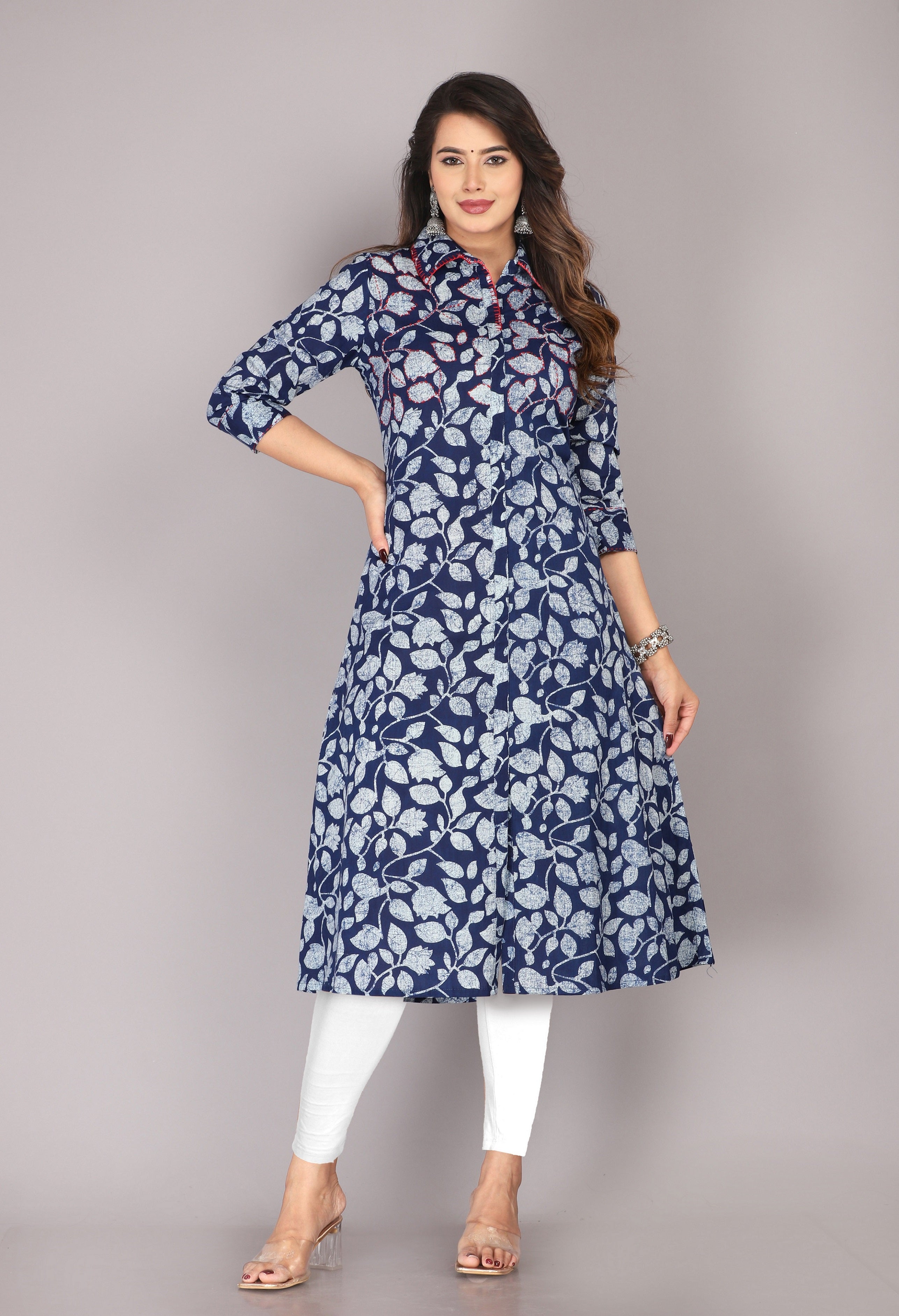 women’s Blue pure cotton Jaipuri block printed kurti