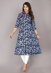 women’s Blue pure cotton Jaipuri block printed kurti