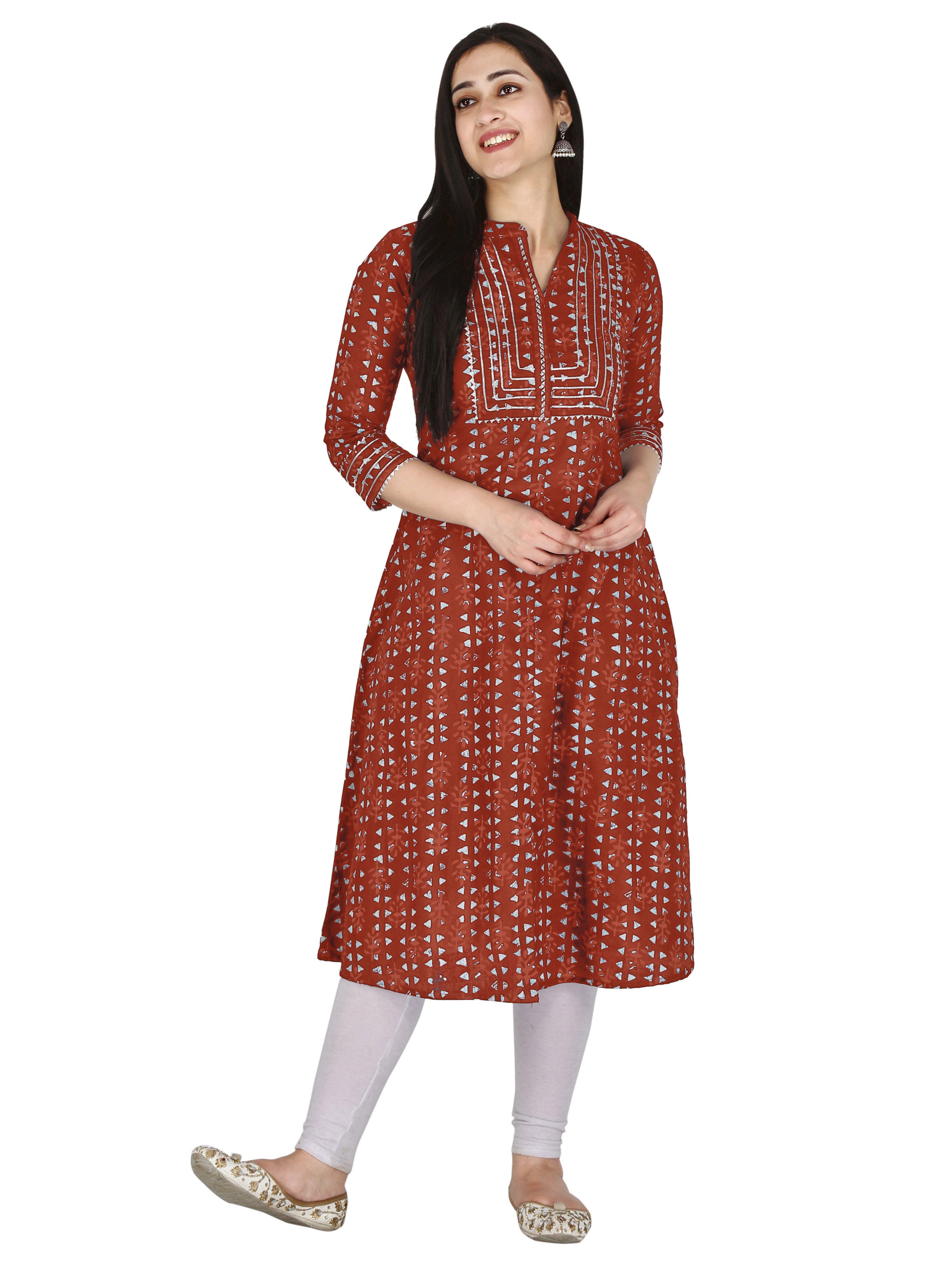 women’s Maroon pure cotton Jaipuri block printed kurti