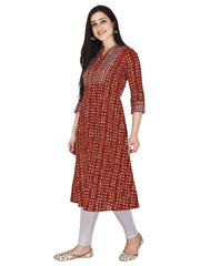 side view of Maroon cotton block print kurti for women