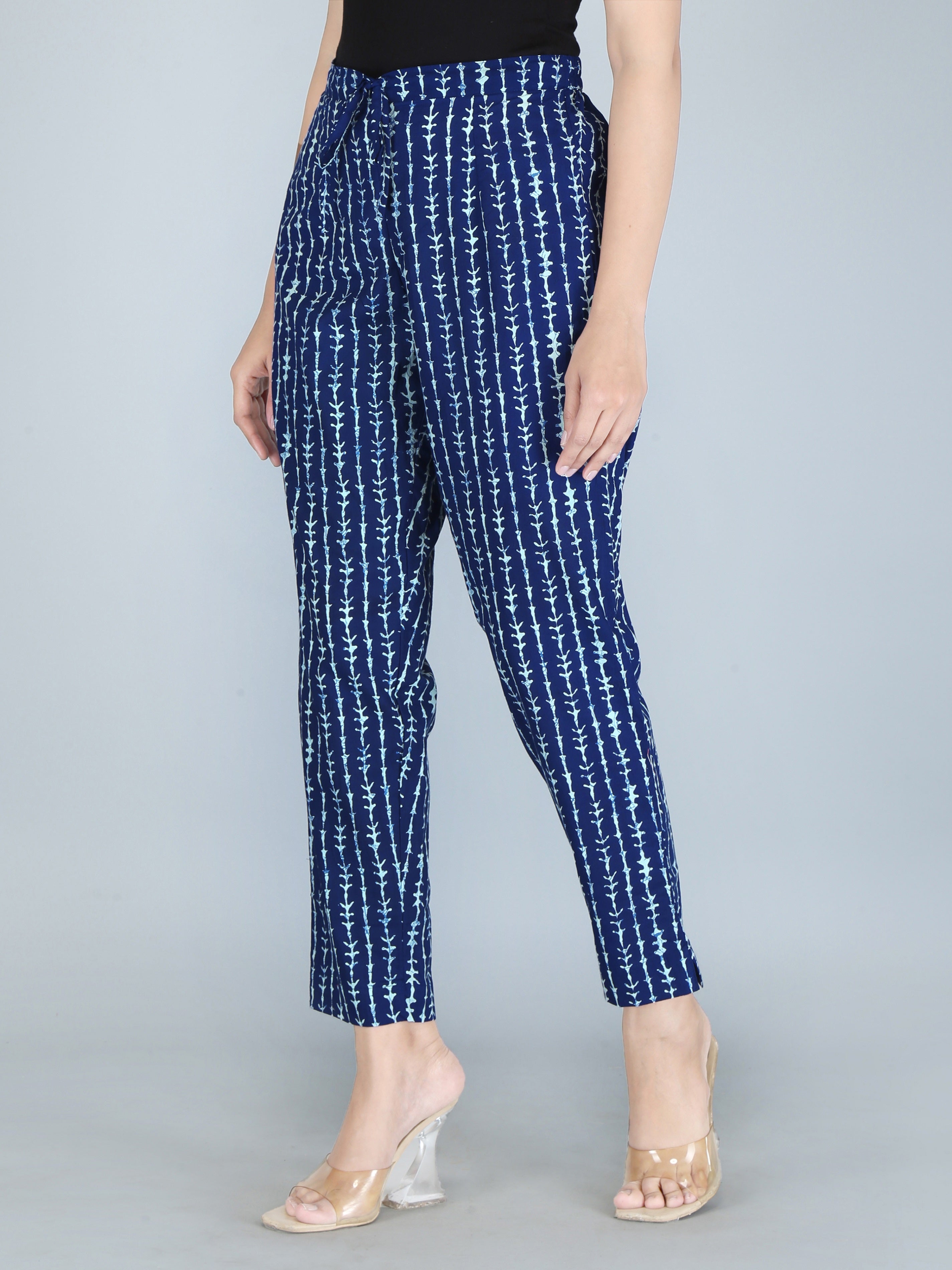 side view of cotton printed palazzo pants for women