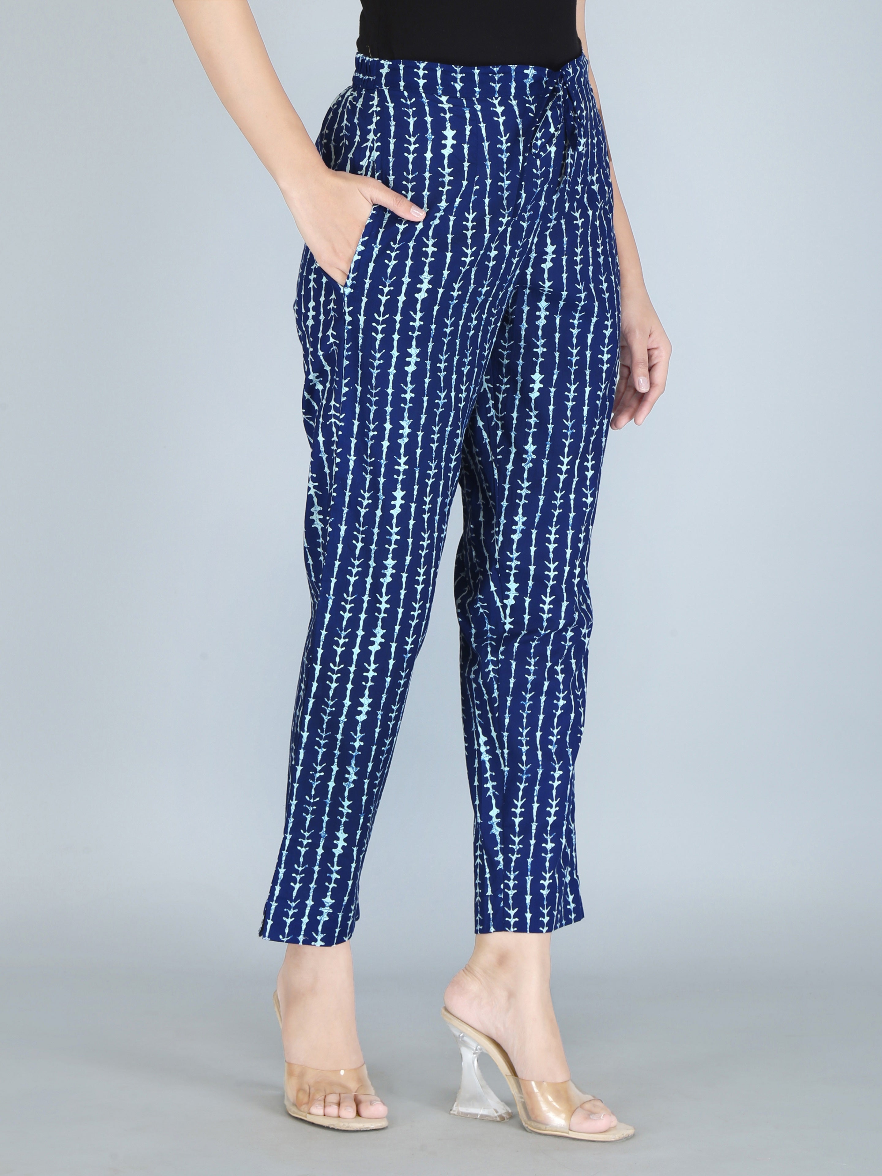 side view of cotton printed palazzo pants for women