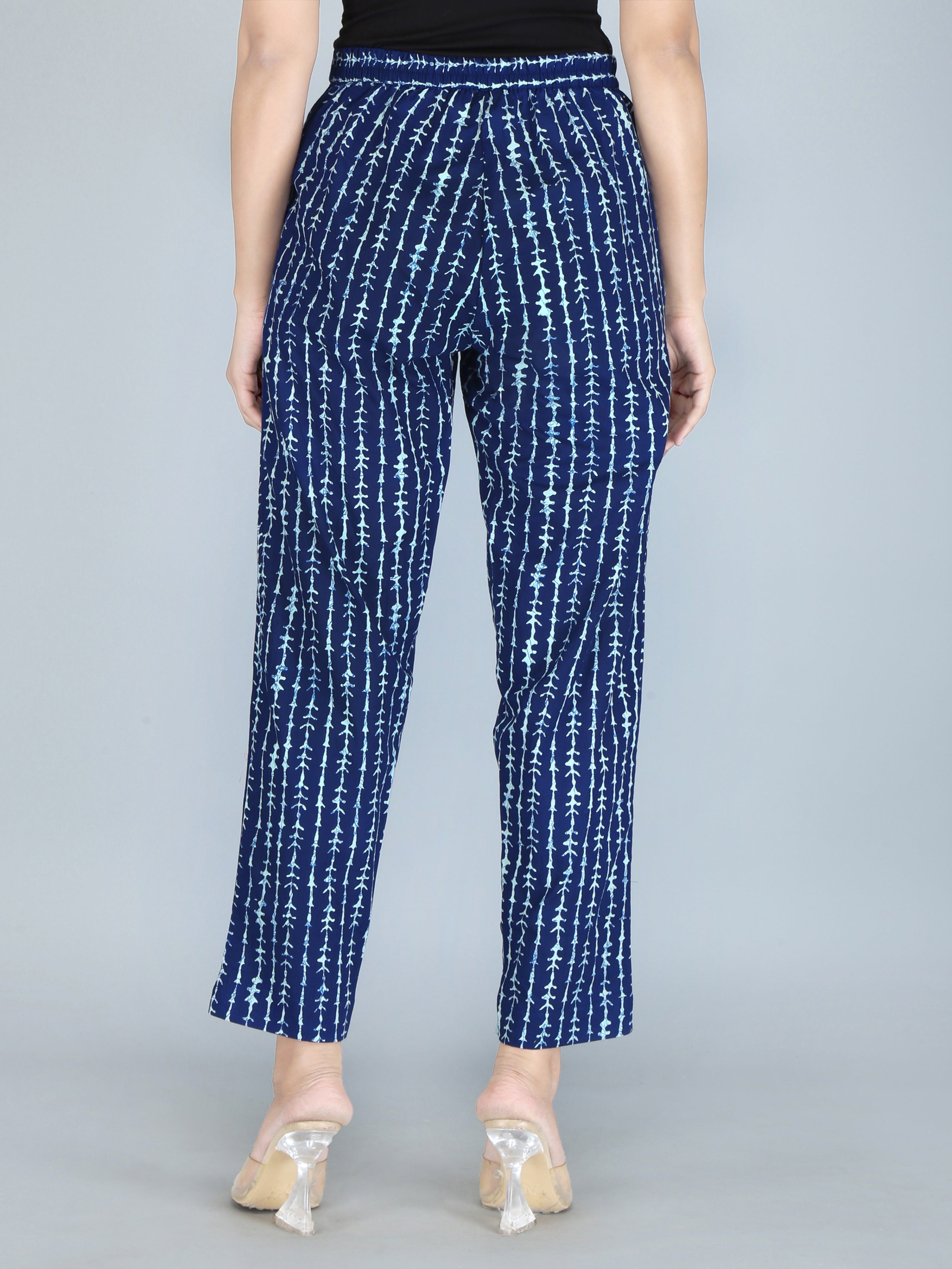 back view of women’s cotton printed pants