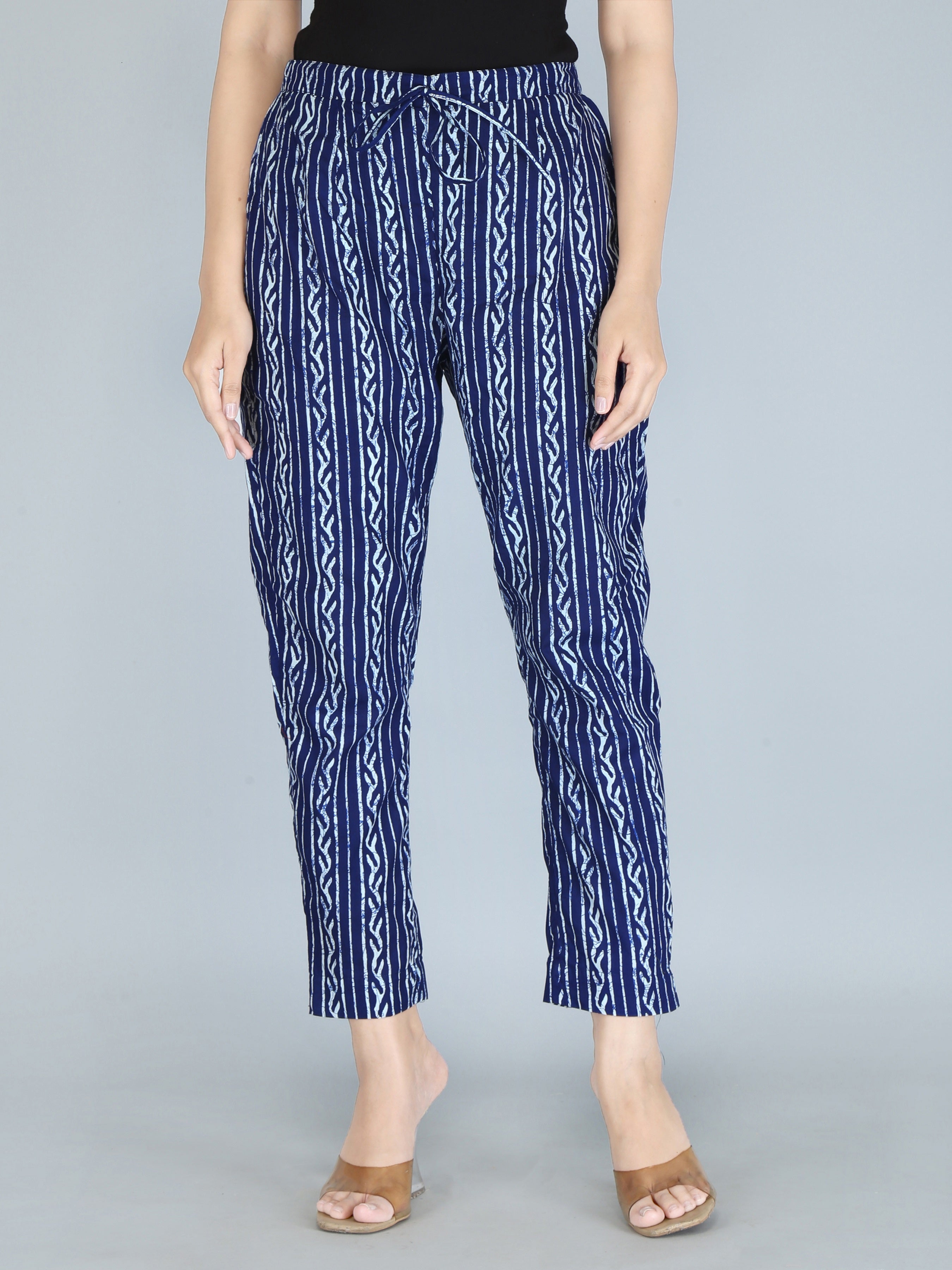 women’s [Indigo] pure cotton printed palazzo pants