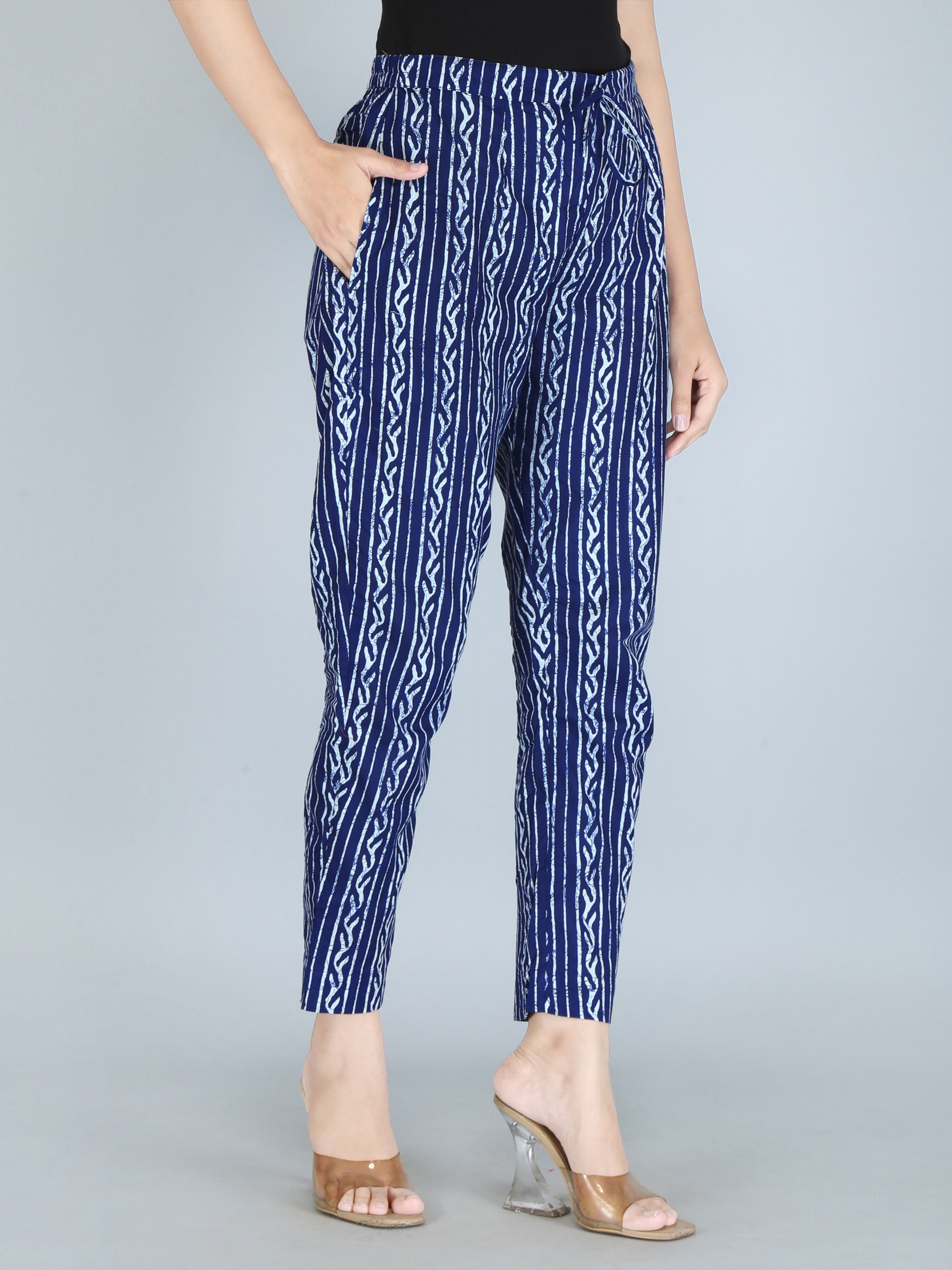 side view of cotton printed palazzo pants for women
