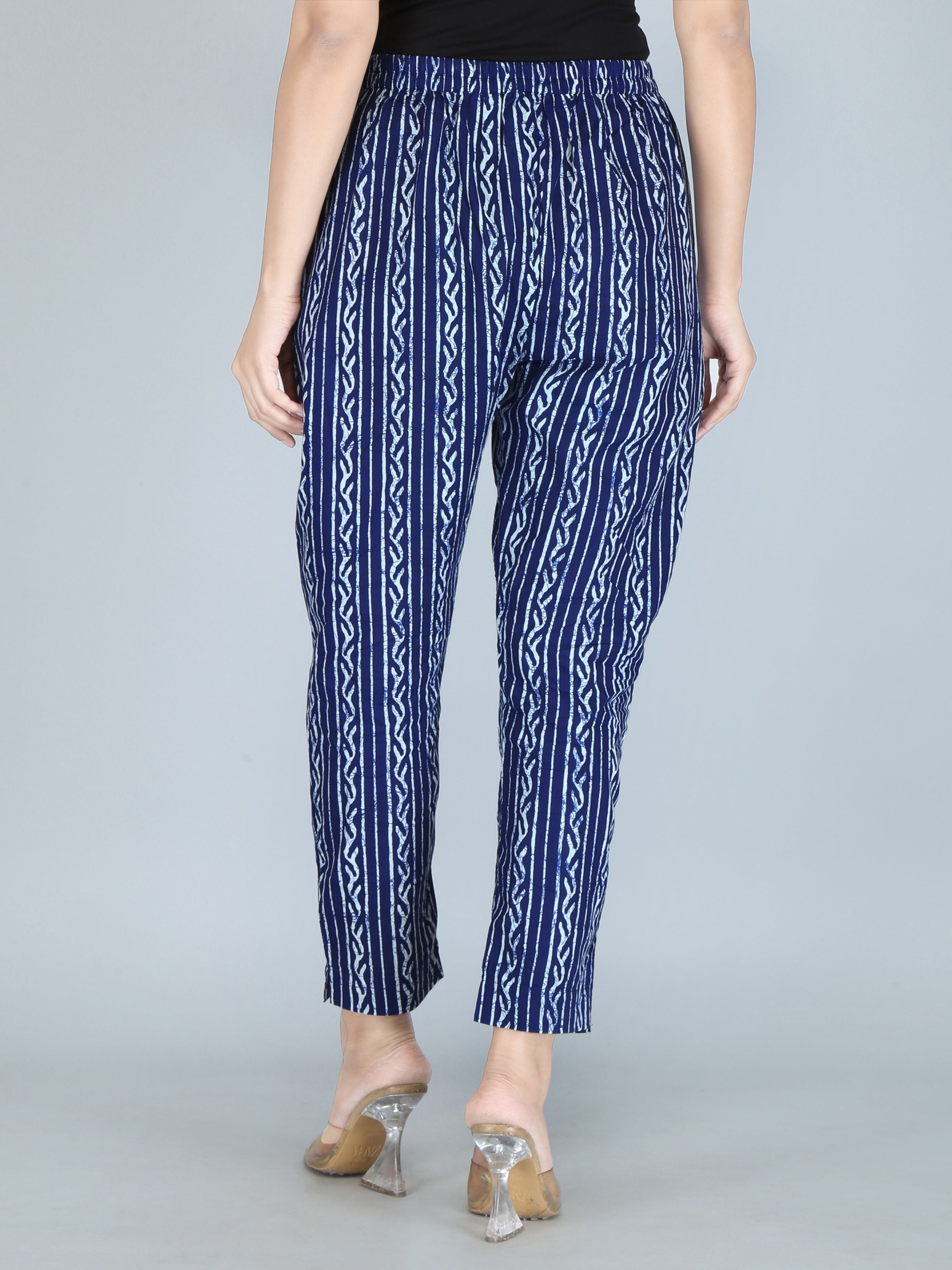 back view of women’s cotton printed pants