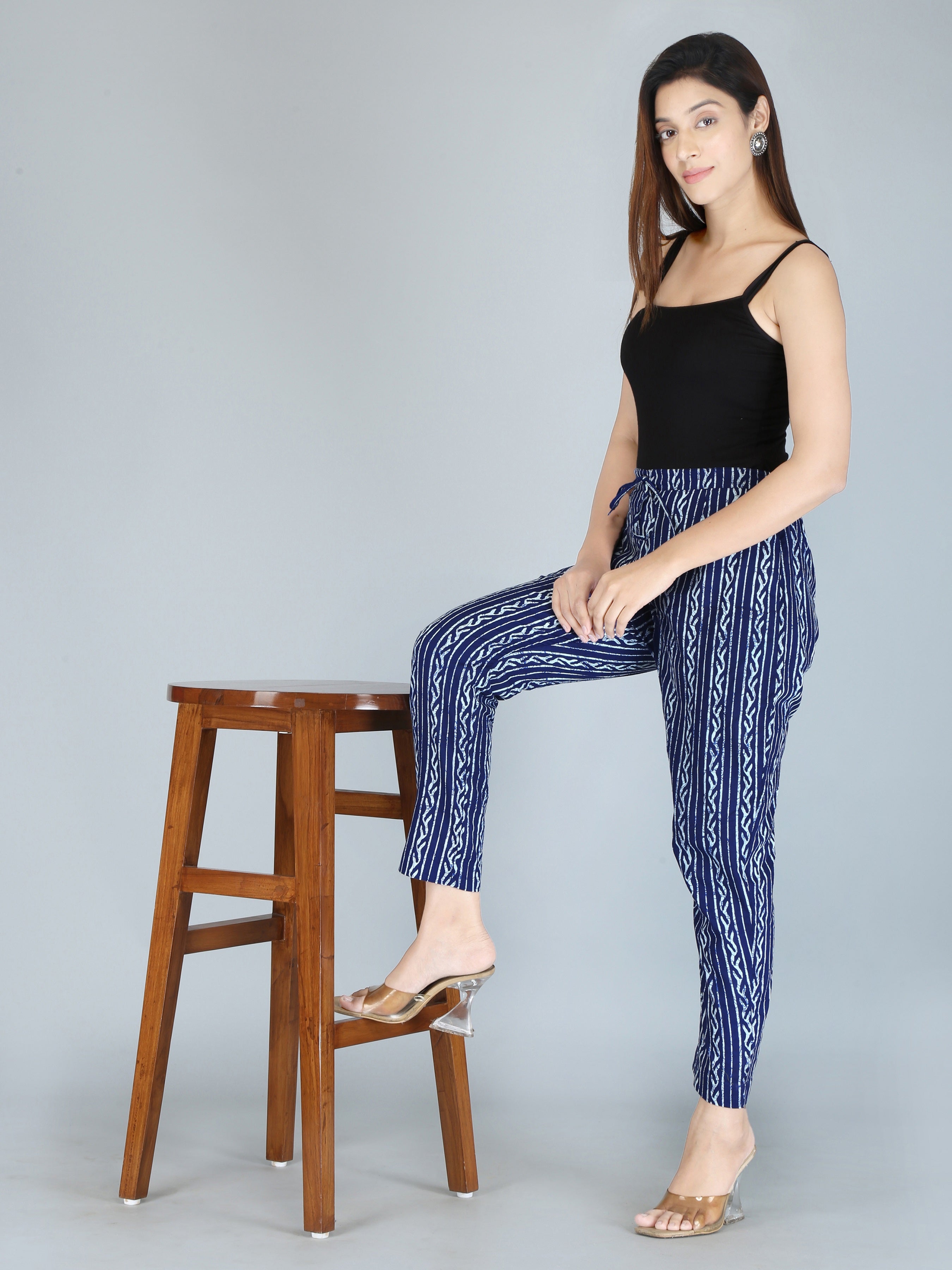 traditional block print detail on cotton palazzo pants