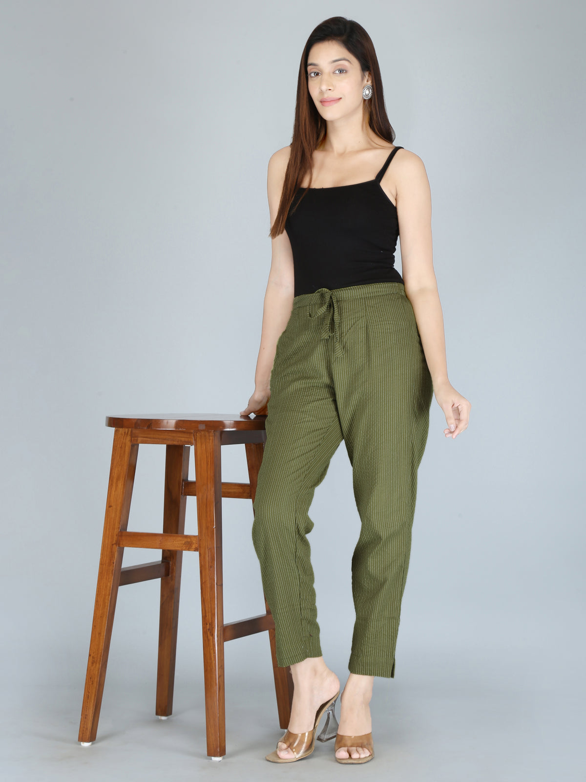 Olive Color Pure Cotton Kantha Dobby Dyed Pants