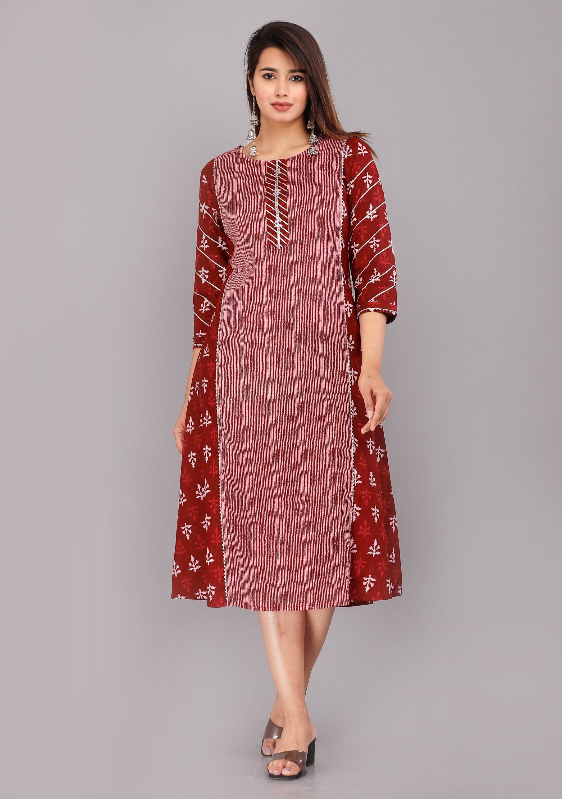 women’s Maroon pure cotton Jaipuri block printed kurti