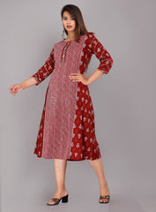 side view of Maroon cotton block print kurti for women